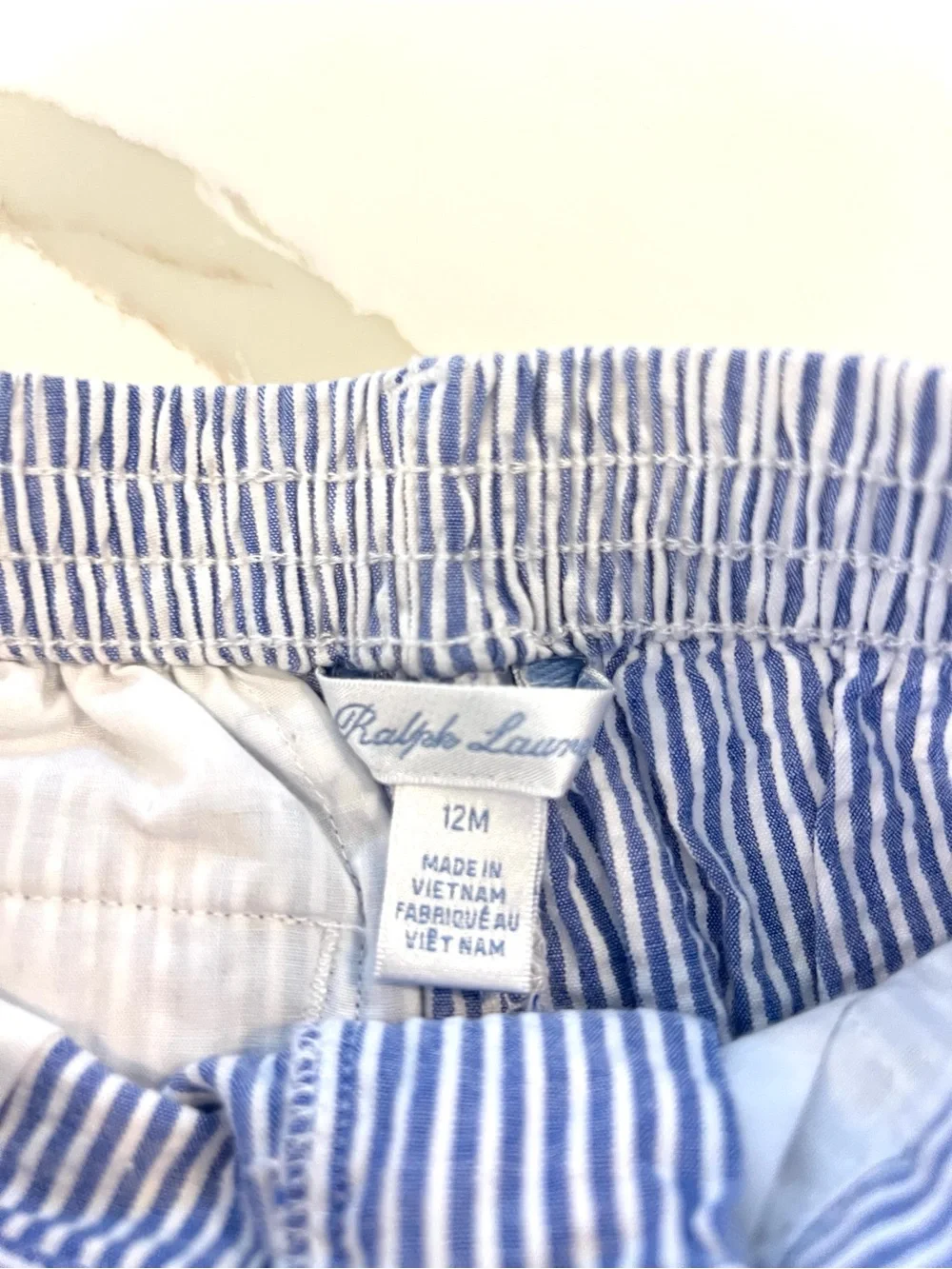 Ralph Lauren Baby Blue Seersucker Stripe Pants with Duck Belt | Size 12M